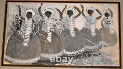 Art africain américain rare: peinture d'art folklorique à la gouache sur planche