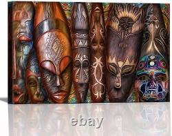 Art mural africain-américain Masques Tribal Ethnic Toile Décoration murale Impressions Poster