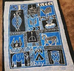 Art textile africain Grand VTG Résistance Teinture Tapisserie Murale en Tissu Original Zimbabwe