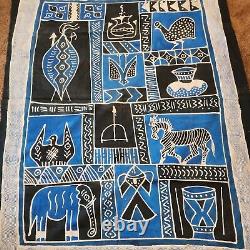 Art textile africain Grand VTG Résistance Teinture Tapisserie Murale en Tissu Original Zimbabwe