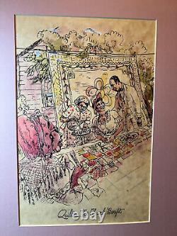 Artiste afro-américain Bernie Robynson Orig Sgnd Print Quilting Church Benefit