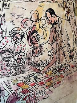 Artiste afro-américain Bernie Robynson Orig Sgnd Print Quilting Church Benefit