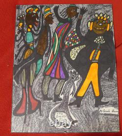 Carrie Graves, artiste autodidacte afro-américaine artiste folklorique 14 x 11