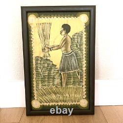 Deux Batik Encadrés Ethnographiques Africains ou Latino-Américains sur Toile 18x12