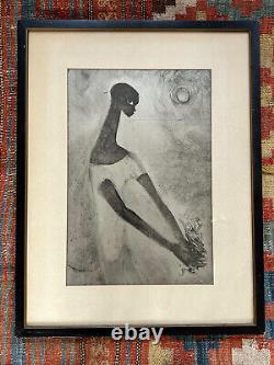 Femme afro-américaine moderniste peint sur feuille d'argent vers les années 1950 SIGNÉE