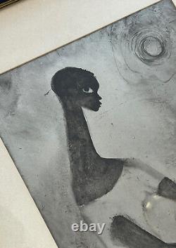 Femme afro-américaine moderniste peint sur feuille d'argent vers les années 1950 SIGNÉE