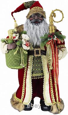 Figurine de Noël Santa Claus ethnique afro-américain de 36 pouces debout