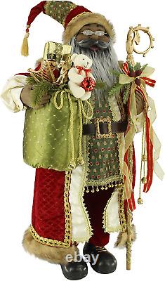 Figurine de Noël Santa Claus ethnique afro-américain de 36 pouces debout