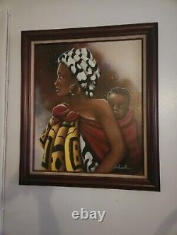 Grande peinture de mère et enfant afro-américains par R Woodrum