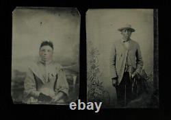 Homme africain-américain et femme : Photos anciennes sur plaque de verre des années 1800, Americana noire rare