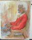 Homme âgé Afro-américain Dans Un Fauteuil - Peinture Originale à L'huile Sur Panneau