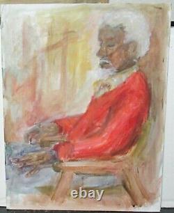 Homme âgé afro-américain dans un fauteuil - Peinture originale à l'huile sur panneau