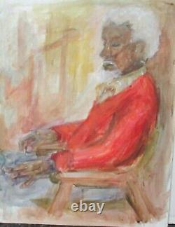 Homme âgé afro-américain dans un fauteuil - Peinture originale à l'huile sur panneau