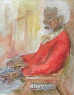 Homme âgé afro-américain dans un fauteuil - Peinture originale à l'huile sur panneau