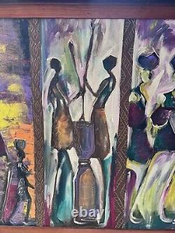 Jean Samuel Peinture à l'huile d'une femme rurale de la culture traditionnelle afro-américaine signée