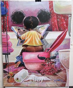 Jeune fille afro-américaine avec puzzle croisé, lithographie offset de Fak M.