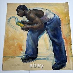 Jo Cain PEINTURE MURALE ANTIQUE PORTRAIT NOIR AMÉRICAIN AFRICAIN À L'HUILE GRANDE 40