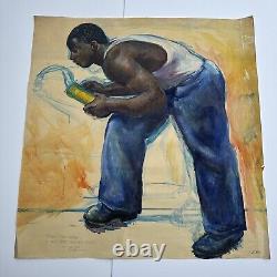 Jo Cain PEINTURE MURALE ANTIQUE PORTRAIT NOIR AMÉRICAIN AFRICAIN À L'HUILE GRANDE 40