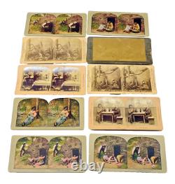 Lot de 10 cartes photographiques STEREOVIEW antiques RARES d'Afro-Américains