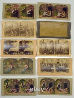 Lot de 10 cartes photographiques STEREOVIEW antiques RARES d'Afro-Américains