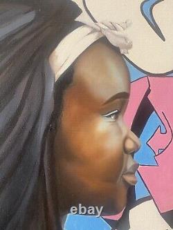 Peinture à l'huile murale moderne importante d'Africain-Américain Noir, YUZLY MATHURIN