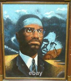 Peinture à l'huile originale de R. Singer Malcolm X, Afro-Américain