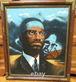 Peinture à l'huile originale de R. Singer Malcolm X, Afro-Américain