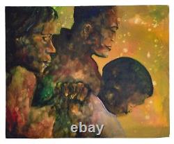 Peinture acrylique originale 20x24 de la famille africaine américaine priant