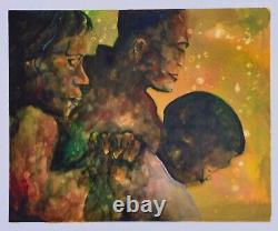 Peinture acrylique originale 20x24 de la famille africaine américaine priant