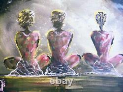 Peinture acrylique originale africaine américaine 30x24 En lumières