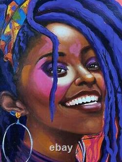 Peinture acrylique originale sur toile Femme noire américaine africaine vibrante rare beauté