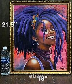 Peinture acrylique originale sur toile Femme noire américaine africaine vibrante rare beauté