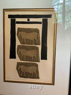 Peinture africaine sur papier en 1991, signée encadrée 14x17.5