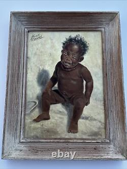 Peinture de Kent Cottrell: Bébé Afro-Américain dans le style Black Americana, Antiquité répertoriée de 1940