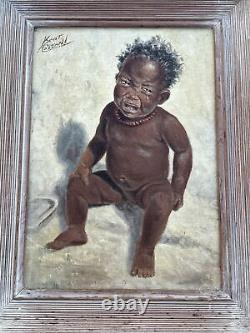 Peinture de Kent Cottrell: Bébé Afro-Américain dans le style Black Americana, Antiquité répertoriée de 1940