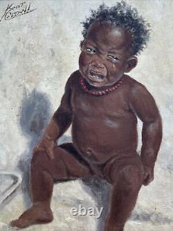 Peinture de Kent Cottrell: Bébé Afro-Américain dans le style Black Americana, Antiquité répertoriée de 1940