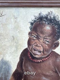 Peinture de Kent Cottrell: Bébé Afro-Américain dans le style Black Americana, Antiquité répertoriée de 1940