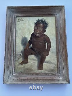 Peinture de Kent Cottrell: Bébé Afro-Américain dans le style Black Americana, Antiquité répertoriée de 1940