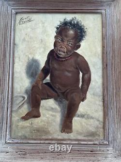 Peinture de Kent Cottrell: Bébé Afro-Américain dans le style Black Americana, Antiquité répertoriée de 1940