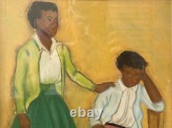 Peinture de portrait de femme africaine-américaine socialiste réaliste antique du WPA des années 1940