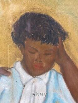 Peinture de portrait de femme africaine-américaine socialiste réaliste antique du WPA des années 1940