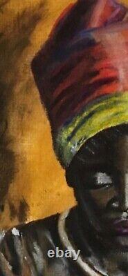 Peinture originale - Art afro-américain - Reine africaine - Pastels à l'huile - Non encadrée - Signée