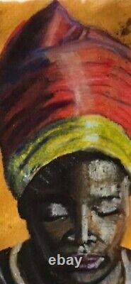 Peinture originale - Art afro-américain - Reine africaine - Pastels à l'huile - Non encadrée - Signée