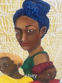 Peinture originale à l'huile d'une peinture afro-américaine sur papier 3 femmes non encadrées signée