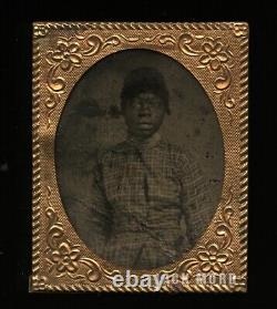 Photo miniature de tintype des années 1860 Jeune fille africaine américaine / Americana noire