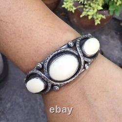 Point De Règle Américaine Bracelet 925 Serling Silver Cuff Blanc Vintage Grand Homme