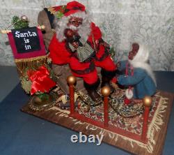 RARE Poupées de Noël signées Fayette Knoop SANTA EST LÀ ! African American/OOAK