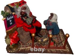 RARE Poupées de Noël signées Fayette Knoop SANTA EST LÀ ! African American/OOAK