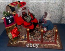 RARE Poupées de Noël signées Fayette Knoop SANTA EST LÀ ! African American/OOAK