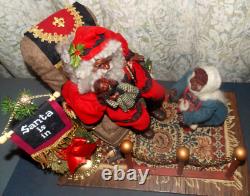 RARE Poupées de Noël signées Fayette Knoop SANTA EST LÀ ! African American/OOAK